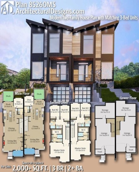 Backdate 2 Plan MS: Modern Two Family House Plan With Matching  Bed