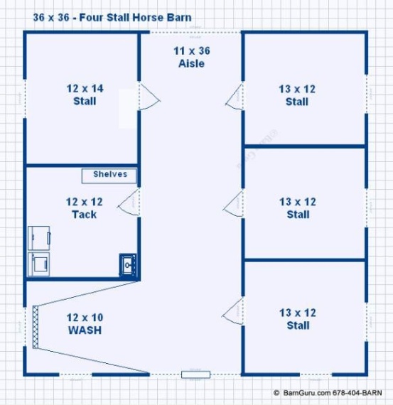 Niche Utama 1 Barn Plans -  Stall Horse Barn Plans - Design Floor Plan