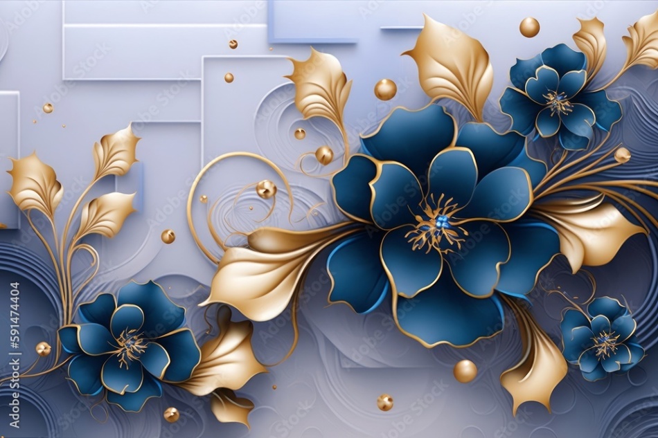 Niche Utama 1 D Blue And Golden Flower With D Background Design Wallpaper