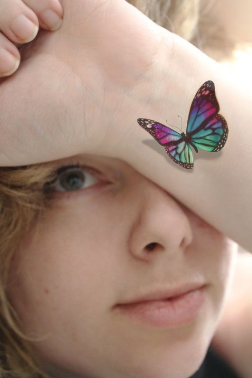 Niche Utama 1 D Stain Glass Butterfly Temporary Tattoo - Looks Like If Just